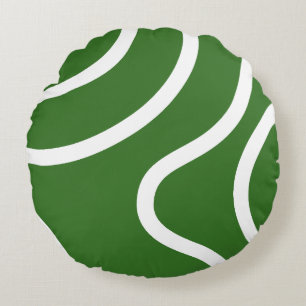 Elegant Abstract White Lines on Green Background Round Cushion