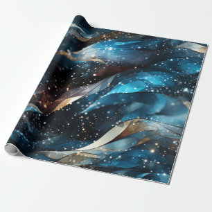Elegant Abstract Winter Navy Glitter Wrapping Paper