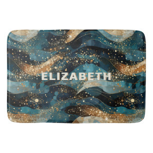 Elegant Abstract Winter Navy Gold Glitter Bath Mat