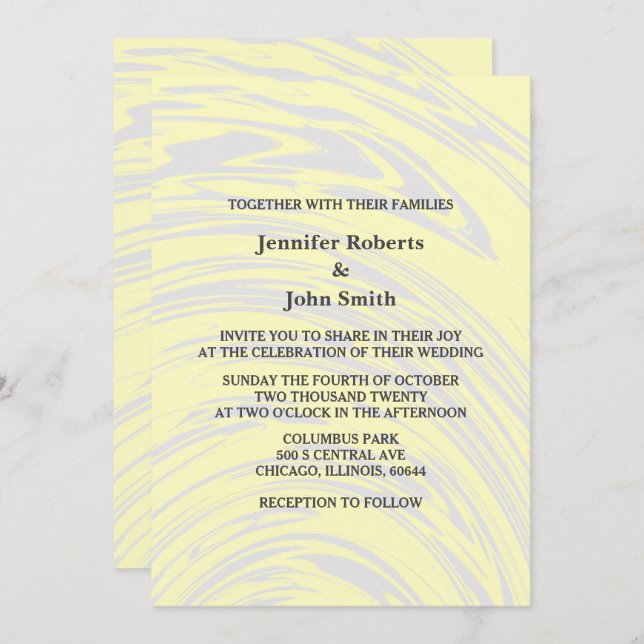 Elegant Abstract Yellow Creamy Grey Ivory Wedding Invitation (Front/Back)