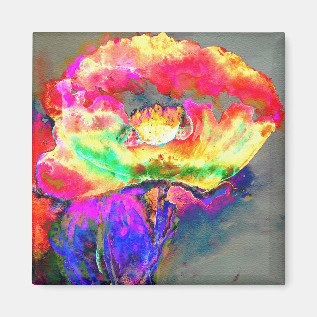 Elegant abstract yellow pink floral flower poppy magnet (Front)