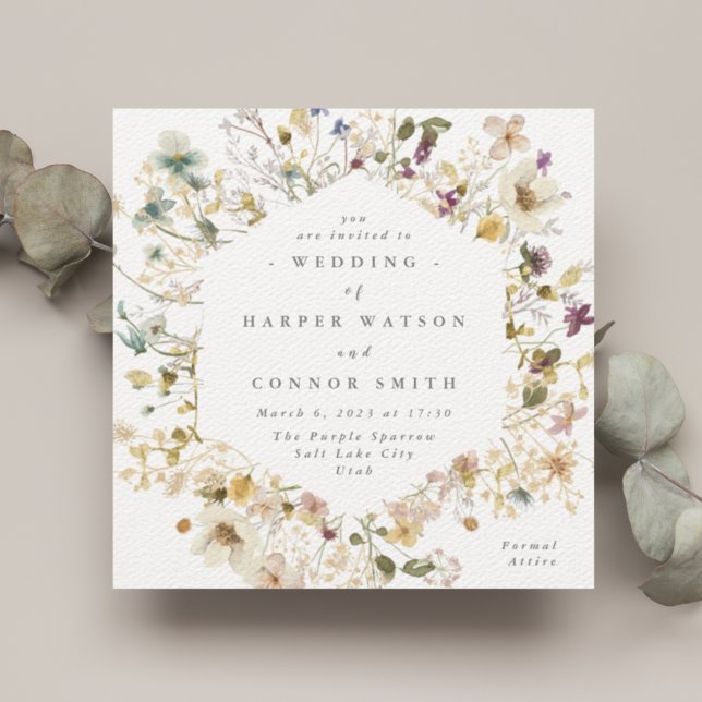 Elegant Abundance Dried Wildflower Pampas Wedding Invitation (Creator Uploaded)