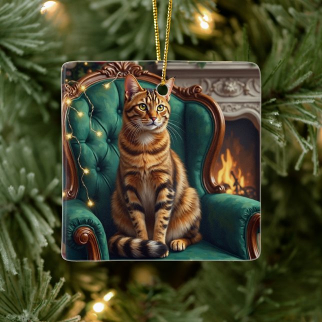 Elegant Abyssinian Cat Regal Holiday Portrait Art Ceramic Ornament (Tree)