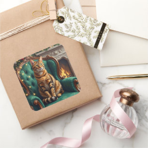 Elegant Abyssinian Cat Regal Holiday Portrait Art Square Sticker
