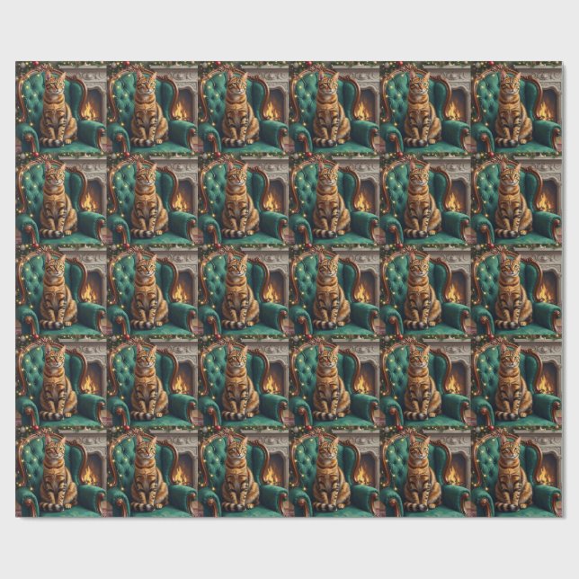 Elegant Abyssinian Cat Regal Holiday Portrait Art Wrapping Paper (Flat)