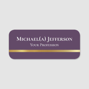 Elegant Acai Violet Dark Purple & Luxury Gold Line Name Tag