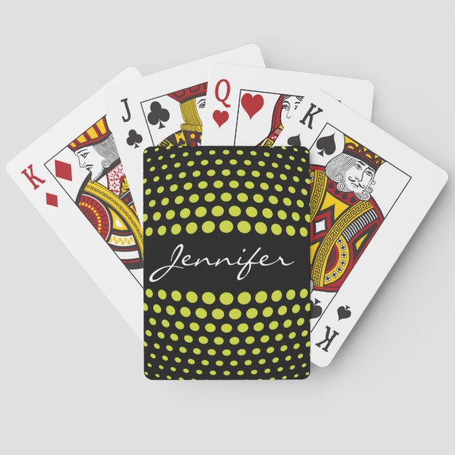 Elegant Acid Green Polka Dots Pattern Playing Cards (Back)