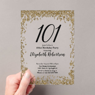 Elegant Acrylic 101st Birthday Invitation in Gold