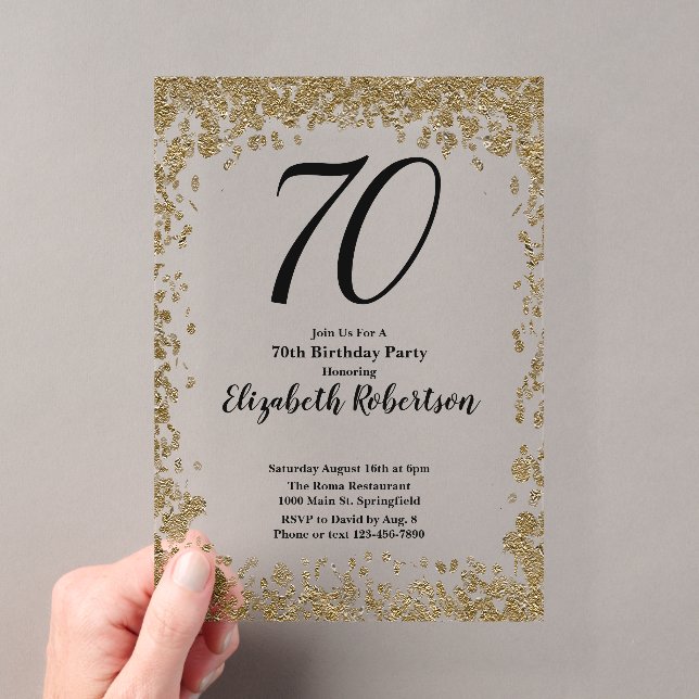 Elegant Acrylic 70th Birthday Invitation With Gold (Insitu (Handheld))