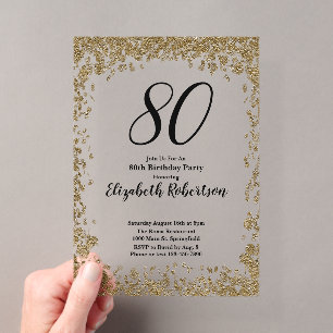 Elegant Acrylic 80th Birthday Invitation in Gold