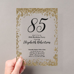 Elegant acrylic 85th Birthday Invitation in Gold