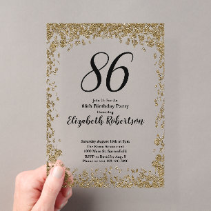 Elegant Acrylic 86th Birthday Invitation in Gold