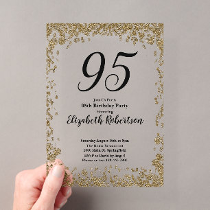 Elegant Acrylic 95th Birthday Invitation in Gold