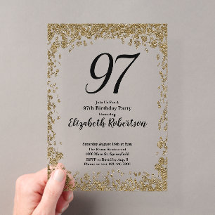 Elegant Acrylic 97th Birthday Invitation in Gold
