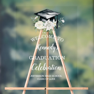 Elegant Acrylic Graduation Welcome Sign with Cap 