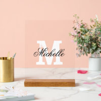 Elegant acrylic sign with custom monogram text