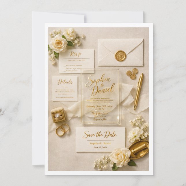 Elegant Acrylic Wedding Invitation Back Design, Go (Front)