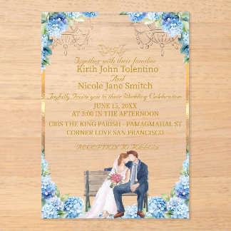 Elegant Acrylic Wedding Invitation with Gold and B