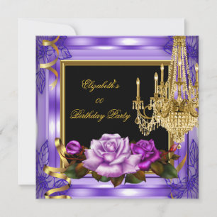 Elegant Add Age Birthday Purple Gold Roses Invitation