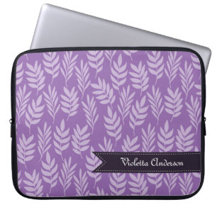 Elegant Add Her Name Purple and Lavender Leaves Laptop Sleeve
