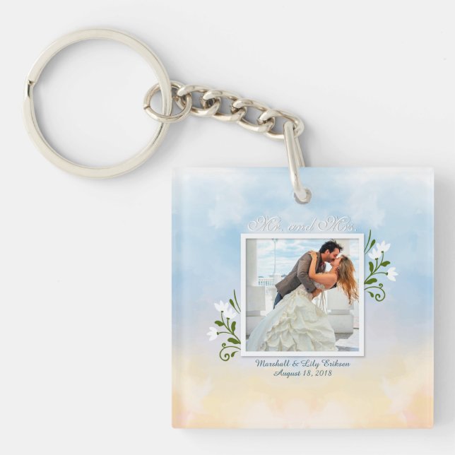 Elegant Add Your Own Photo Wedding Keychain (Front)