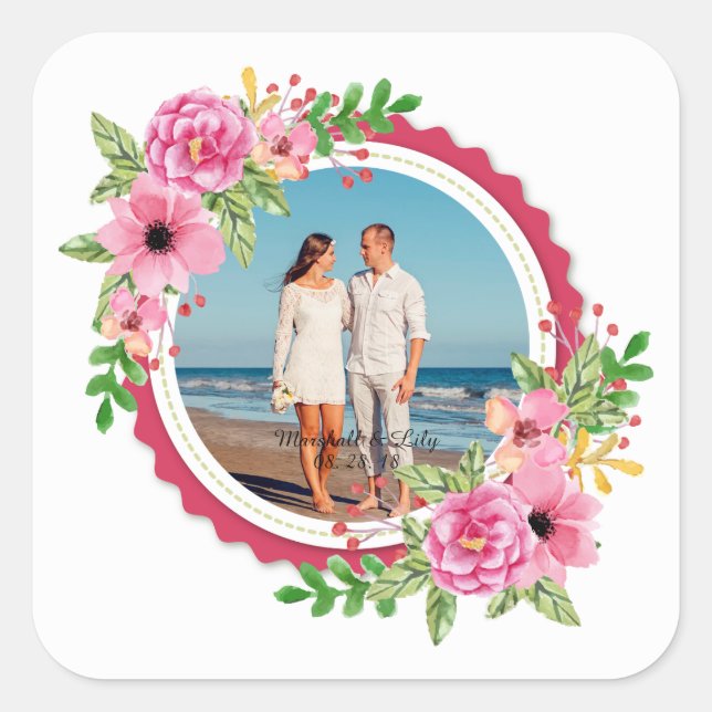 Elegant Add Your Own Photo Wedding Sticker Seal (Front)