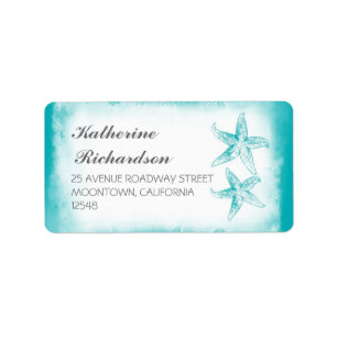 elegant address label with blue starfish couple