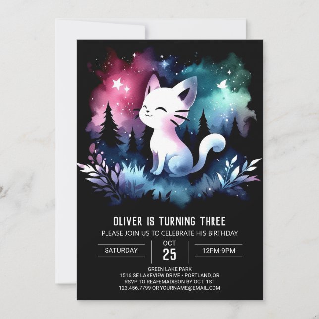 Elegant Adorable Cat Birthday Invitation (Front)