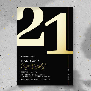 Elegant Adult 21st Birthday Party Foil Invitation