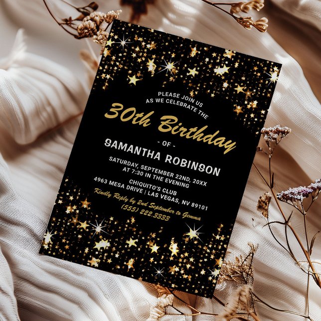 Elegant Adult Gold Stars Birthday Party Invitation (Creator Uploaded)