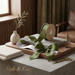 Elegant Aesthetic Army Green Satin Ribbon 1.5" Wid