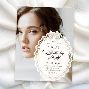 Elegant aesthetic coquette photo birthday invitation