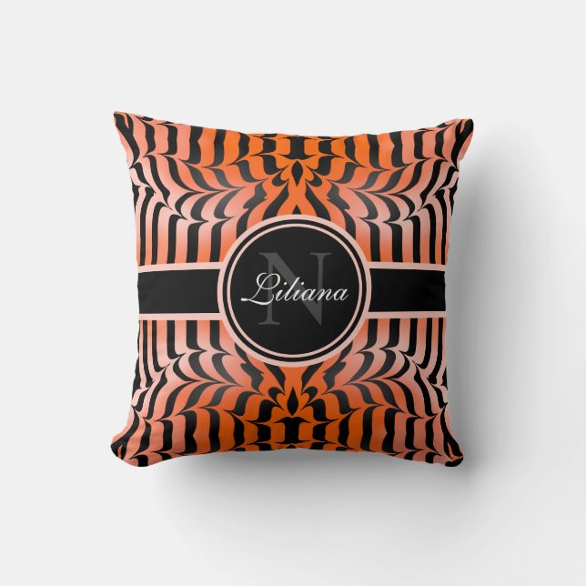 Elegant Aesthetic Orange & Black Tiger Skin Print Cushion (Front)