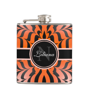 Elegant Aesthetic Orange & Black Tiger Skin Print Hip Flask