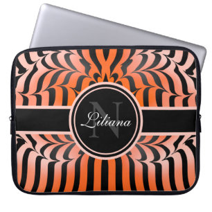 Elegant Aesthetic Orange & Black Tiger Skin Print Laptop Sleeve