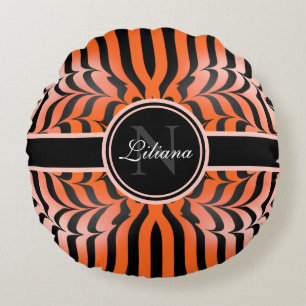 Elegant Aesthetic Orange & Black Tiger Skin Print Round Cushion
