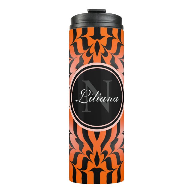 Elegant Aesthetic Orange & Black Tiger Skin Print Thermal Tumbler (Front)