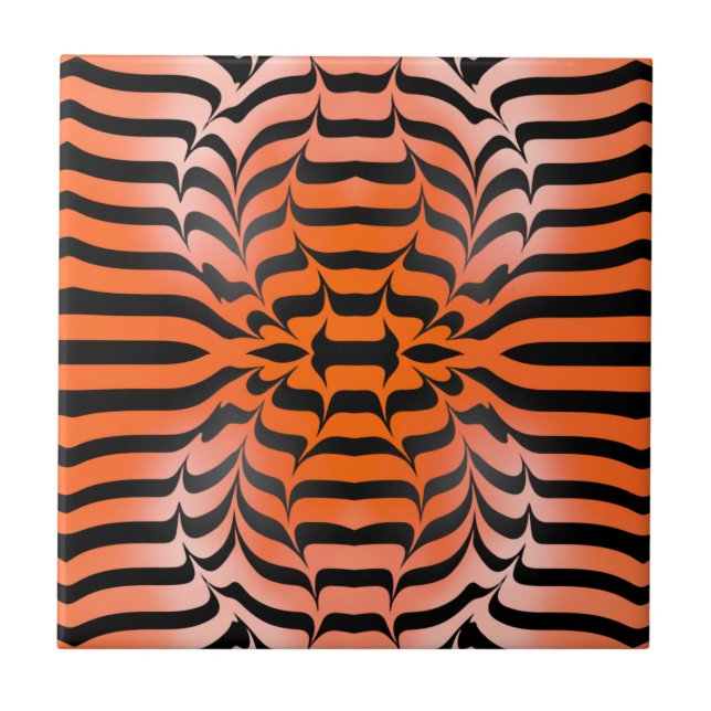 Elegant Aesthetic Orange & Black Tiger Skin Print Tile (Front)