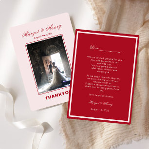 Elegant Aesthetic Red Modern Wedding Photo Thank You Card