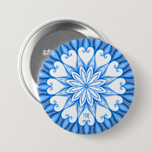 Elegant Aesthetic White & Blue Mandala Monogrammed 7.5 Cm Round Badge