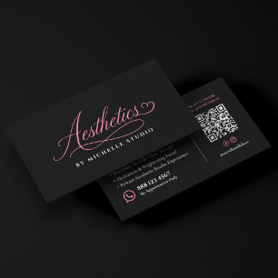 Elegant Aesthetics Script Black Pink Aesthetician Business Card