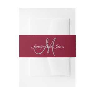 Elegant Affair Burgundy Monogram Script Wedding Invitation Belly Band