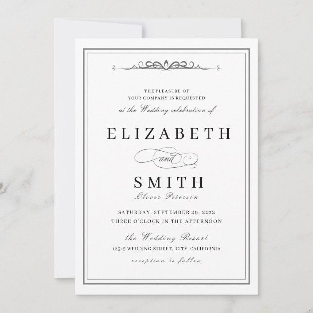 Elegant Affair minimalist Wedding  Invitation (Front)