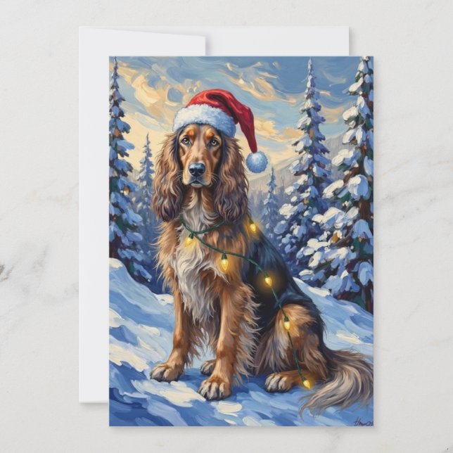 Elegant Afghan Hound Winter Wonderland Christmas Holiday Card (Front)