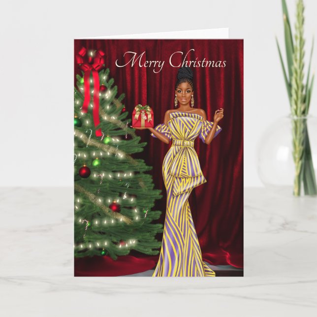 Elegant African American Christmas  Card (Front)