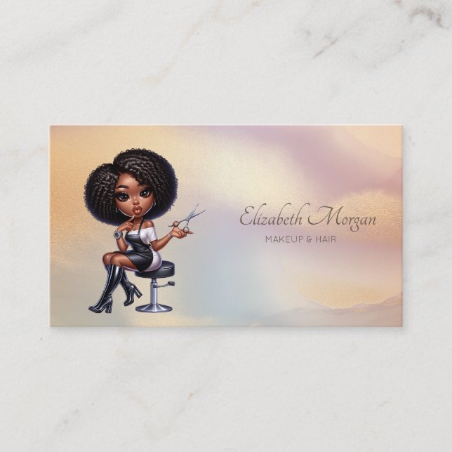 Elegant African American Hairdresser Colourful Business Card (Front)