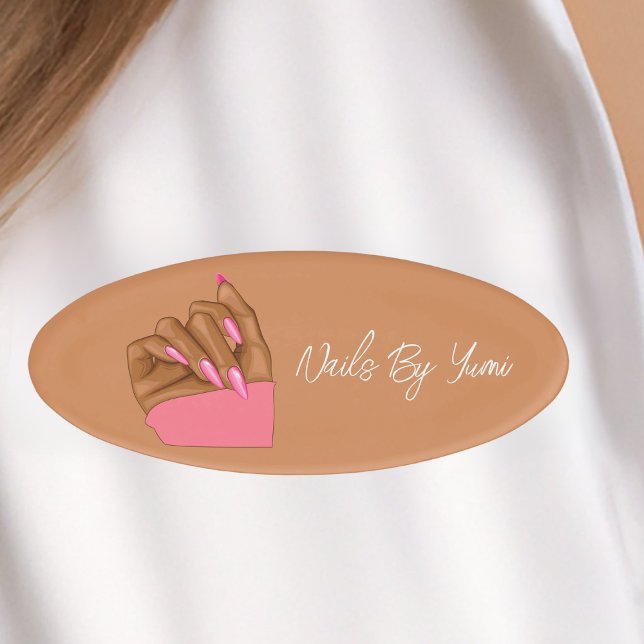Elegant African American nail artist Manicurist Name Tag (Creator Uploaded)