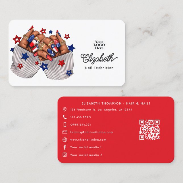 Elegant African American Texan Nail Salon Branding Business Card (Front/Back)