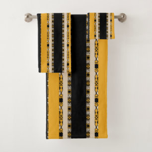 Elegant African-Inspired Black and Yellow Striped  Bath Towel Set