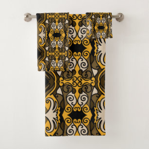 Elegant African-Inspired Black and Yellow Striped Bath Towel Set